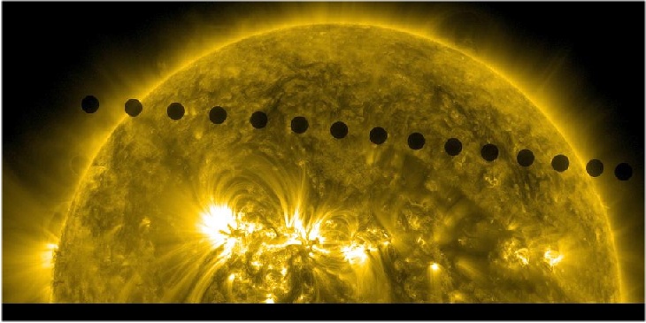 アメリカNASA提供の金星の太陽面通過の様子